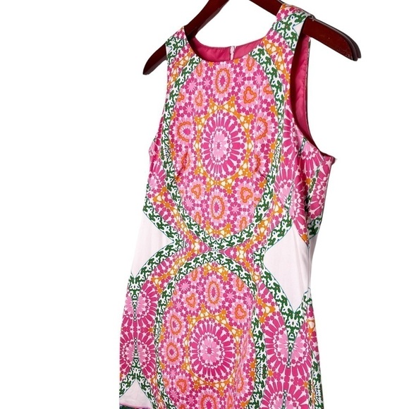 LONDON TIMES Mosaic Print Sleeveless Shift Dress Size 4 in Bright Pink Print - Picture 6 of 14